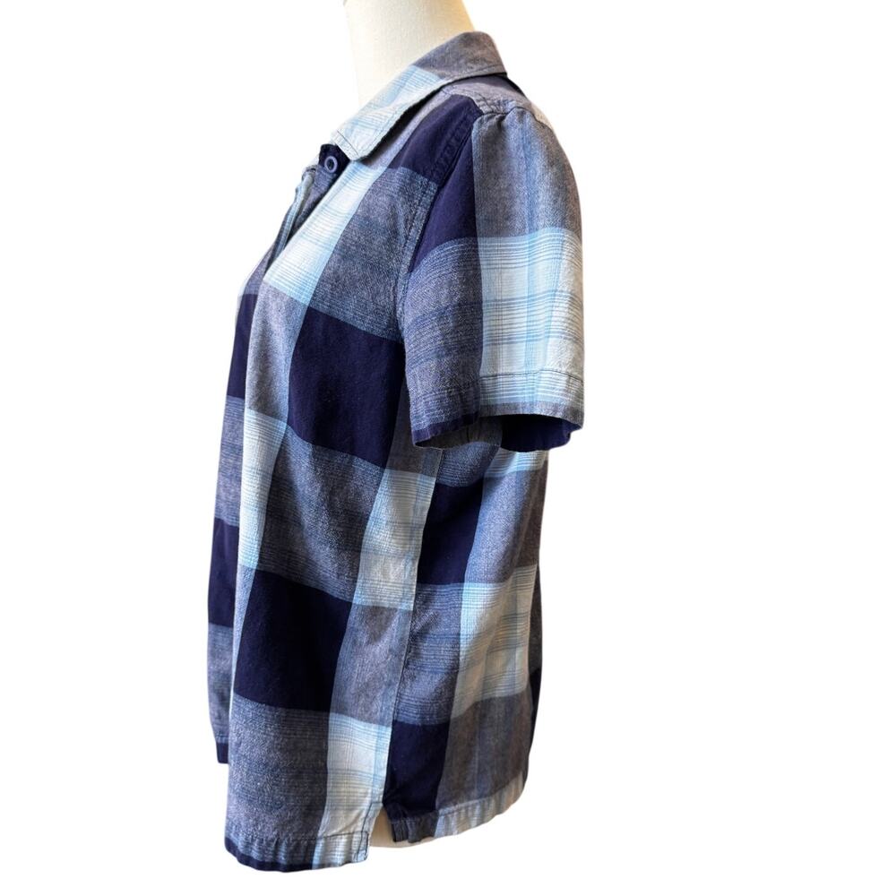 Lemon Grass Women's Blue White Plaid Block Check Button Down Shirt Top Size M - Picture 2 of 4